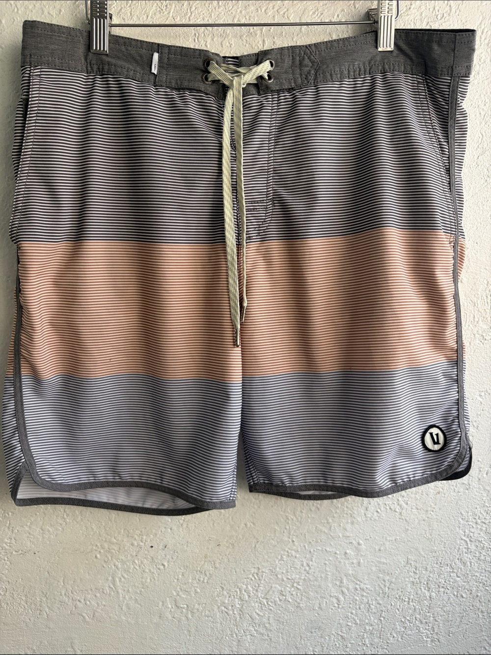 Vuori  Men’s Peach and Gray Striped Swim Shorts